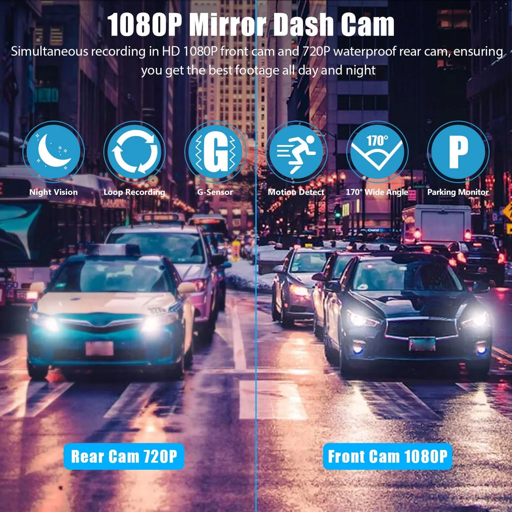 EEEkit Mirror Dash Cam Car Camera, 1080P 7inch Touch Screen Front and Rear View Mirror Camera for Cars, Dual Lens Dash Camera with Night Vision, Motion Detection, G-Sensor, 170° Wide-Angle