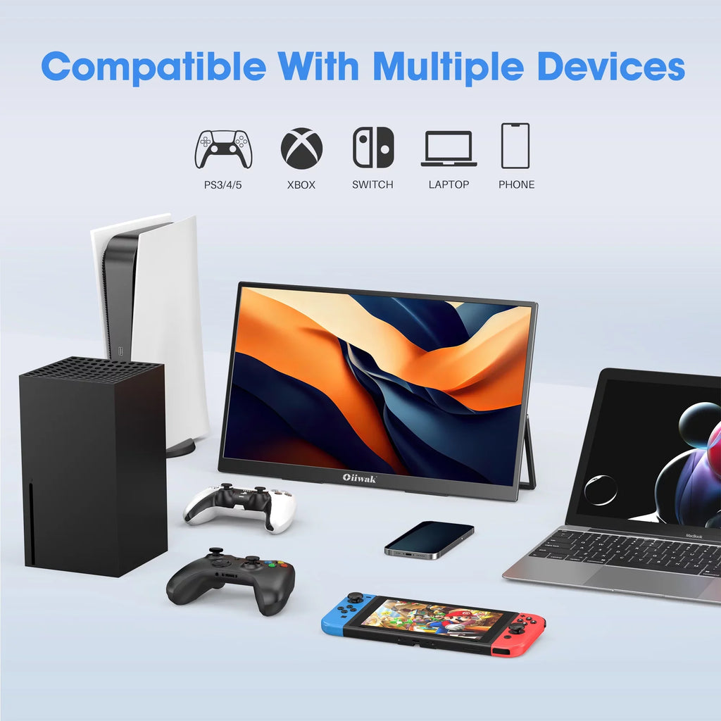 Oiiwak 18.5 inch Large Portable Monitor,100HZ Second Screen Extender for Notebook, 100% sRGB 1080P FHD IPS Frameless Travel Gaming Monitor, Dual Speakers, 180° Foldable Stand & VESA