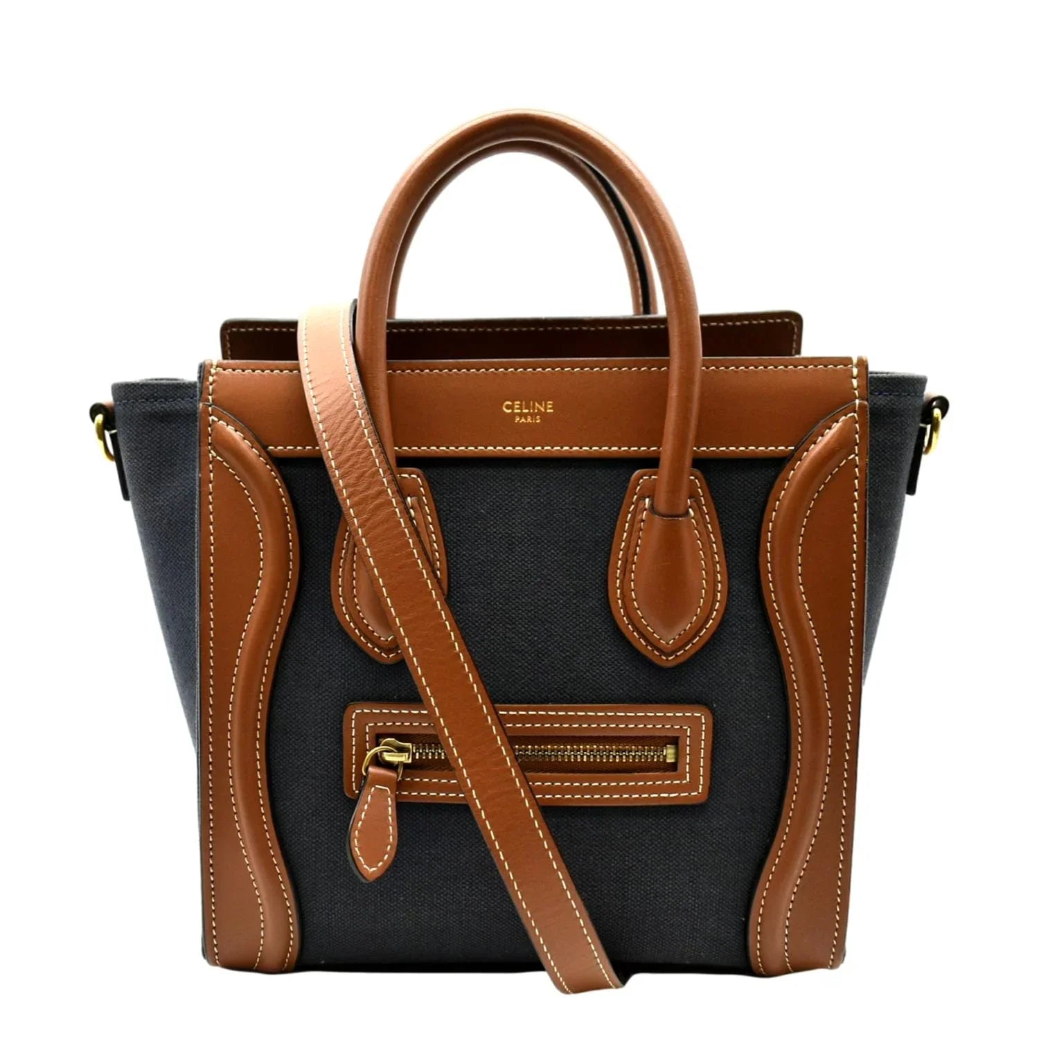 Pre-owned CELINE Luggage Denim Leather Tote Crossbody Bag Bicolor