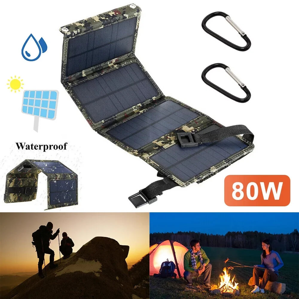 Foldable Outdoor 80W USB Solar Panel Portable Phone Charger Camping Hiking Rechargeable Battery High Quality