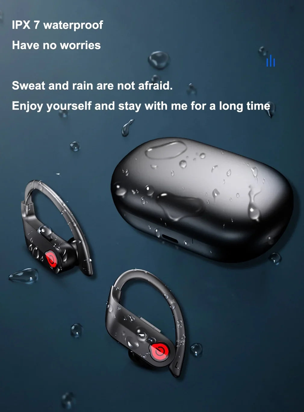 Bluetooth Headphones Wireless Earbuds 20hrs Playtime Charging Case Digital Display Sports Ear buds with Earhook Premium Deep Bass IPX7 Waterproof Over-Ear Earphones for TV Phone Portable computer Black