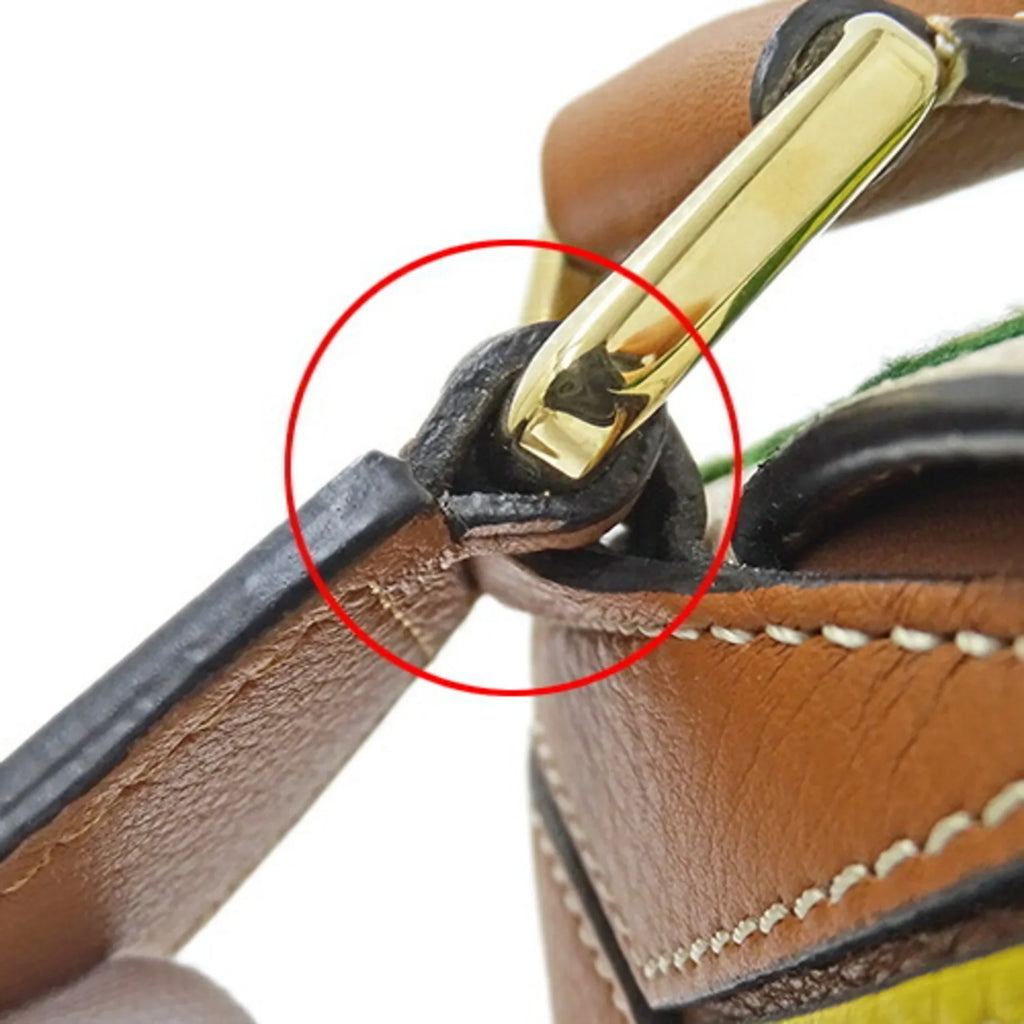 Pre-Owned LOEWE Bag Women's Brand Handbag Shoulder 2way Puzzle Small Floral Leather Brown Yellow William de Morgan Collaboration Embroidery Compact Mini (Good)
