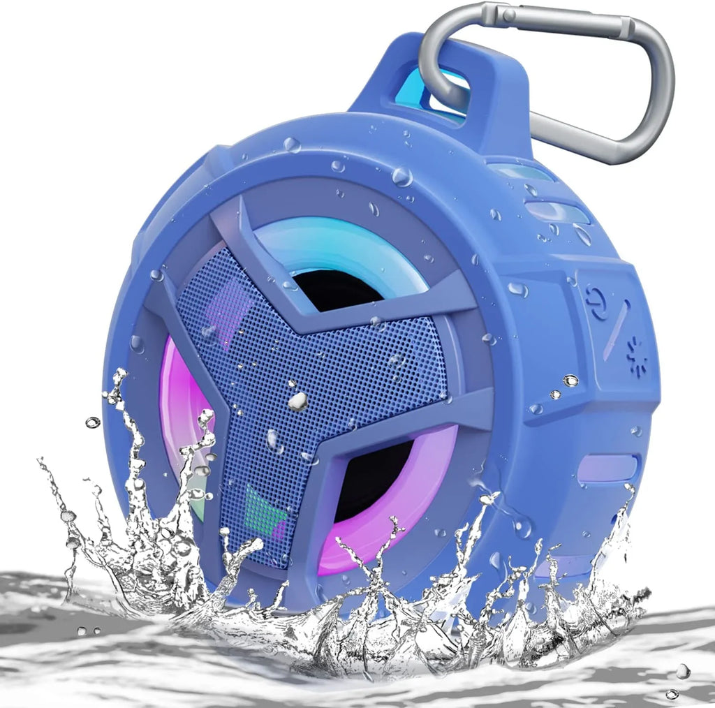 EBODA Waterproof Bluetooth Shower Speaker, IPX7 Floating Portable Wireless Small Speakers, 24H Playtime with Light for Hiking, Pool, Beach, Kayak Accessories, Gifts for Men, Boys - Light Blue