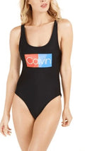 Calvin Klein BLACK Logo Deep U-Back One-Piece Swimsuit, US Large