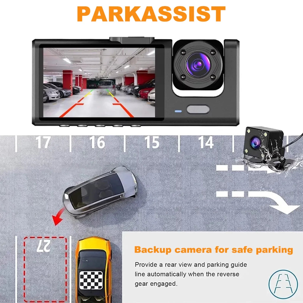 Nebublu Dash Camera with 3 Cameras, Car Video Recording Camcorder, Auto Safety Driving Recorder