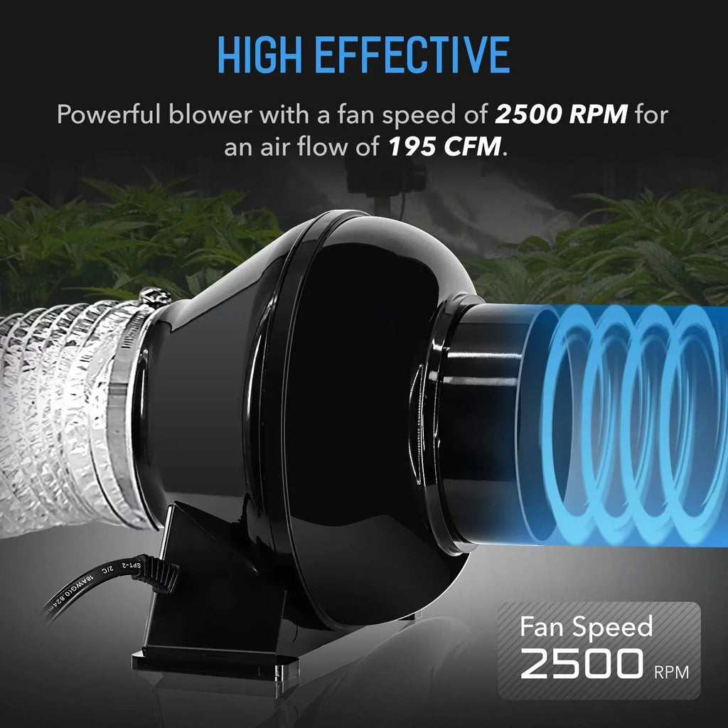 iPower 4 inch 195 CFM Inline Duct Ventilation Fan Air Circulation Vent Blower for Grow Tent, 4" Lite, Black, 1-Pack