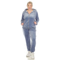 PS2121-22-2X Womens Plus Size Velour Tracksuit Set, Denim Blue - 2X - 2 Piece
