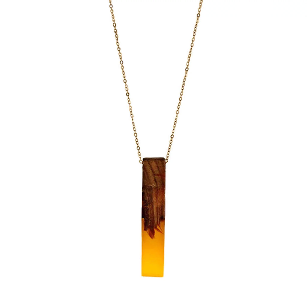 Blue Box Boutique Inc Yellow Resin Wooden Vertical Bar Pendant Necklace for Women | Wood Anniversary Gift
