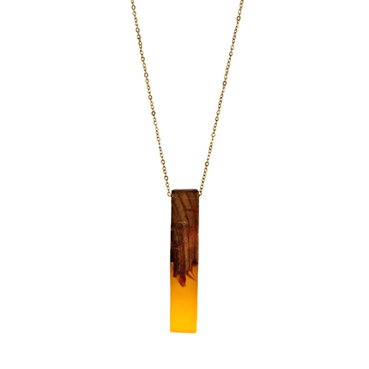 Blue Box Boutique Inc Yellow Resin Wooden Vertical Bar Pendant Necklace for Women | Wood Anniversary Gift