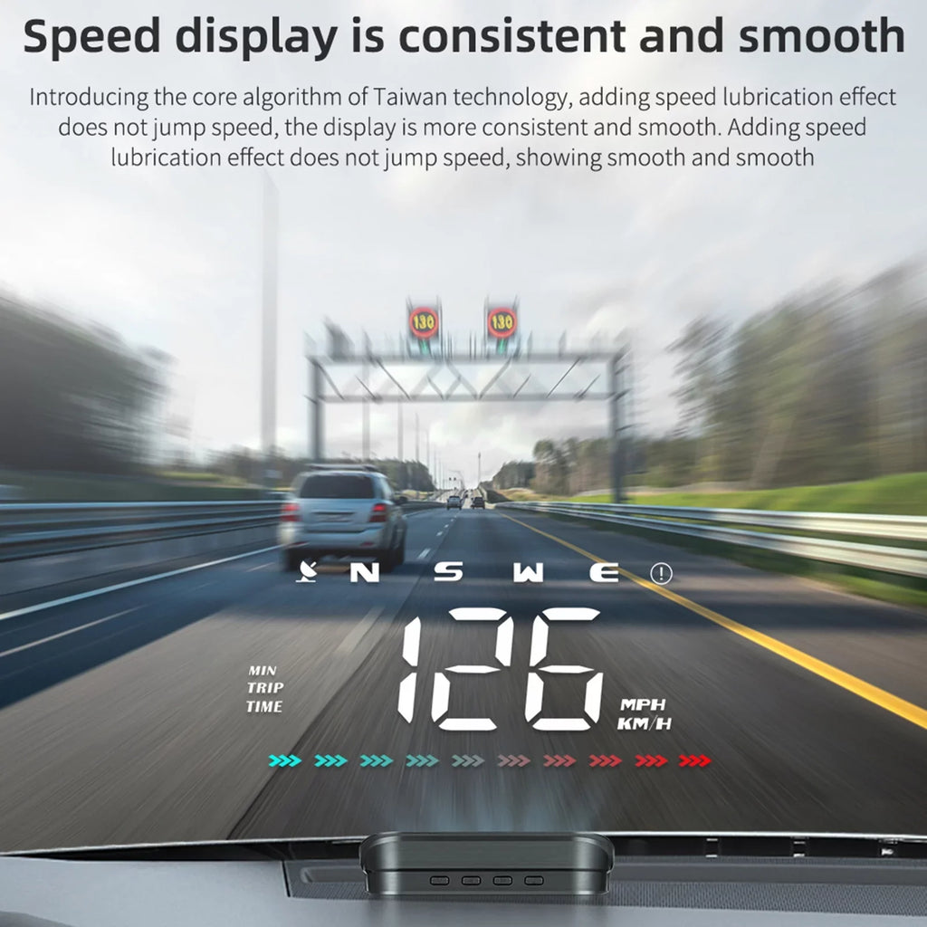 Apexeon Heads-Up Display GPS Speedometer for Car, Digital Speed & Direction, Travel Time, Distance, Ambient Light, Over-Speed Alert