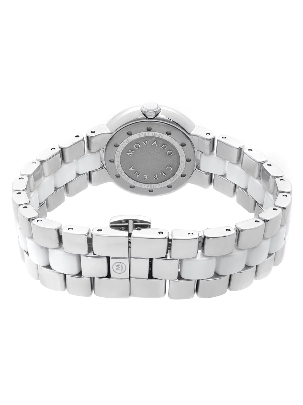 Movado Cerena 28mm Steel White Ceramic Diamond Bezel Quartz Ladies Watch 0606931 Pre-Owned