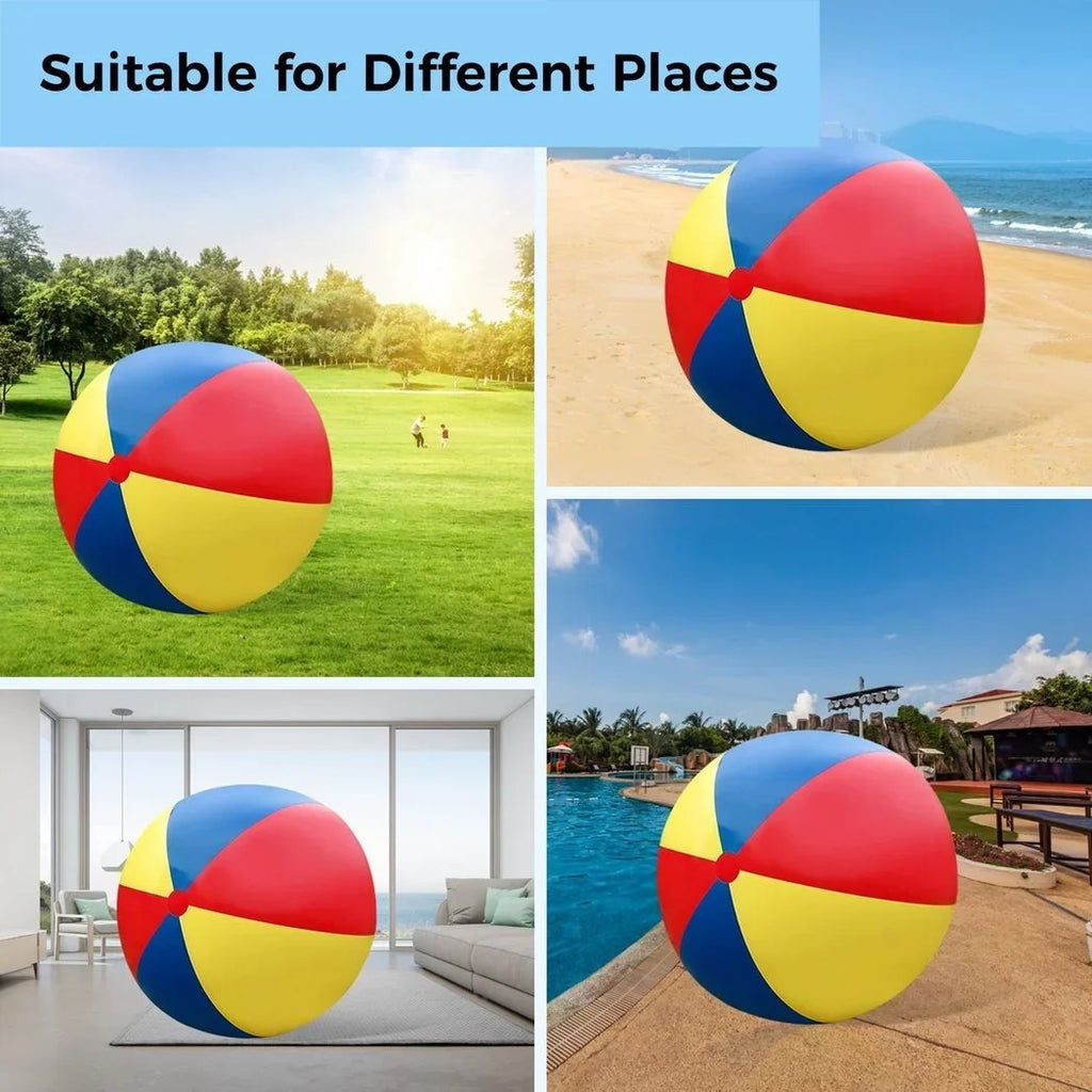 Giant Inflatable Beach Ball, Novelty Pool Toy for Kids Toddlers Adults, Jumbo Size 59 Inches, Huge Swimming Pool Ball for Games, Foldable Beach Ball in Mixed Blue Red Yellow