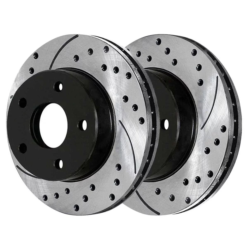 AutoShack Front Drilled Slotted Brake Rotors Black Pair of 2 Driver and Passenger Side Replacement for 2007-2010 2011 2012 Dodge Caliber 2008-2017 Mitsubishi Lancer 1.8L 2.0L 2.4L AWD FWD PR63039LR