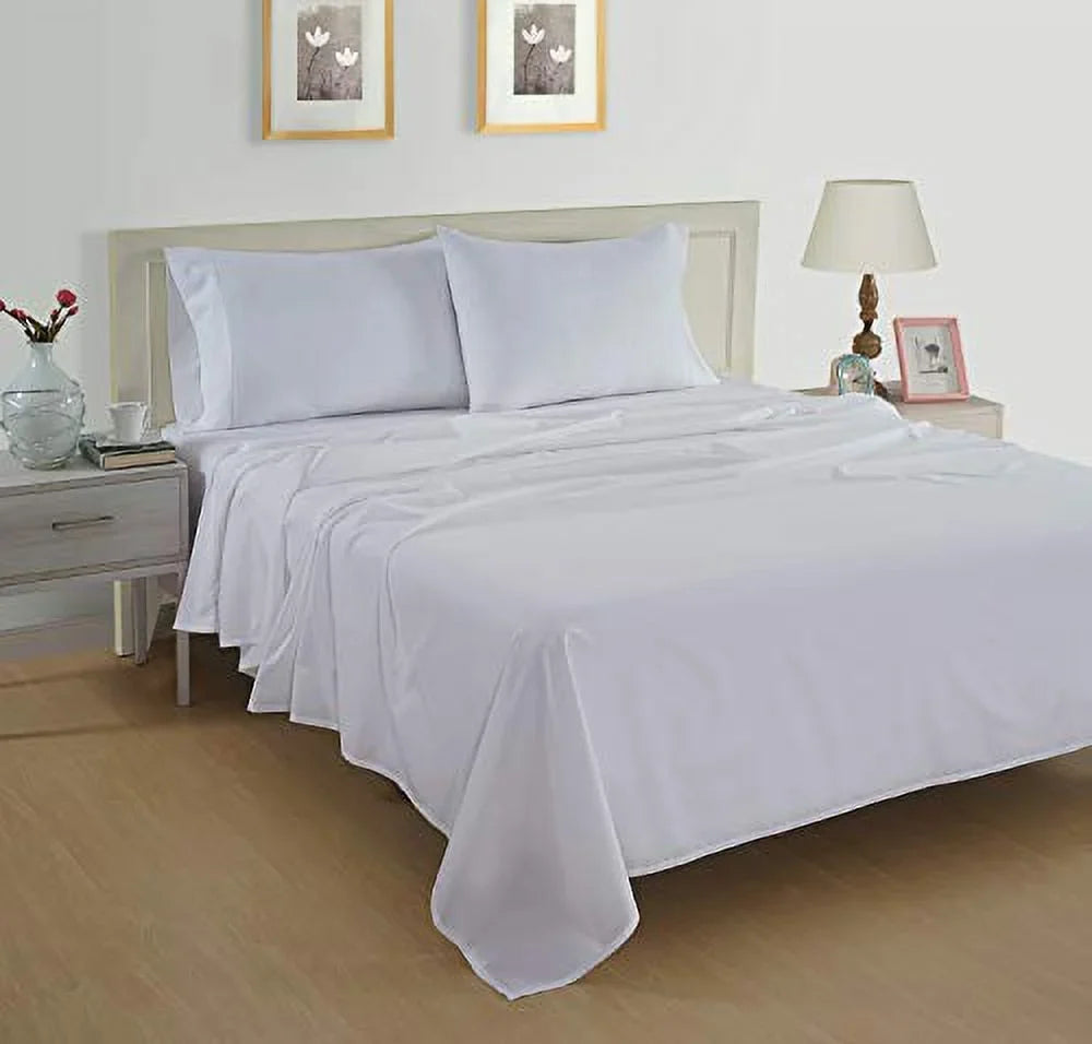 LANE LINEN 100% Organic Cotton Pure White King-Sheets Set 4-Piece Percale Weave Bedding Sheets for Bed Breathable Fits Mattress Upto 15" Deep