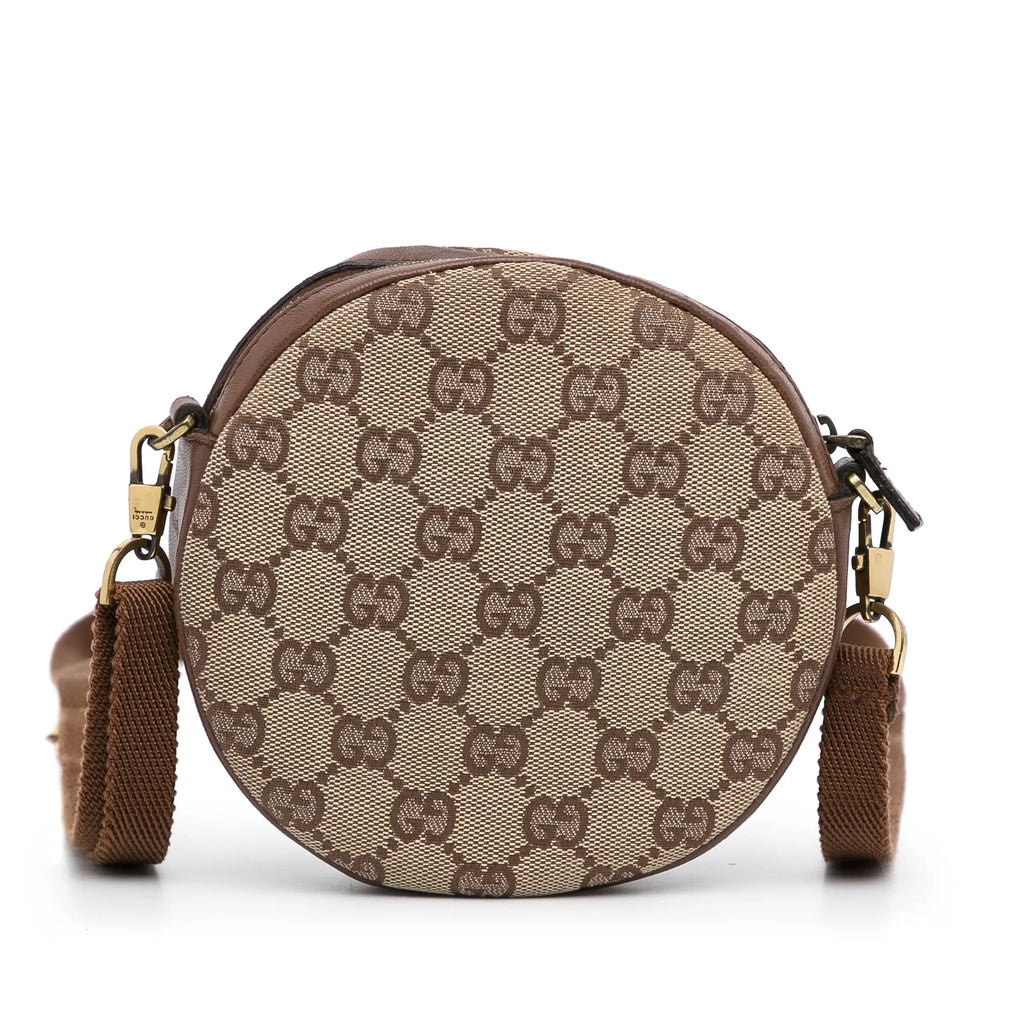 Pre-Owned Authenticated Gucci GG Round Crossbody Canvas Fabric Brown Crossbody Bag Unisex (Good)