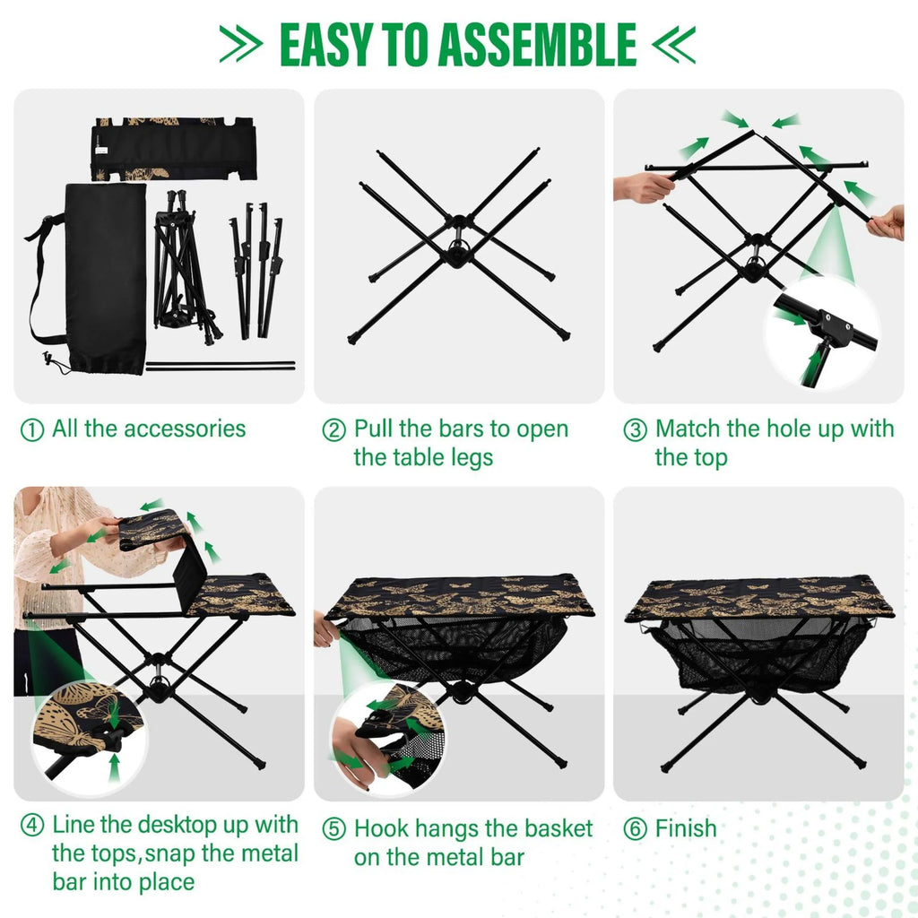 Butterflies Camping Folding Table Portable Beach Table with Storage Bag Compact Picnic Table for Outdoor Travel Fishing BBQ