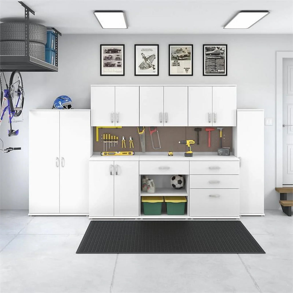 Pemberly Row Garage Storage Cabinet with Drawers in White - Engineered Wood