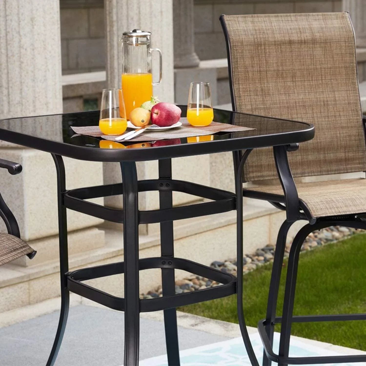 Nikias Durable Solid Glass Bar Table For Deck