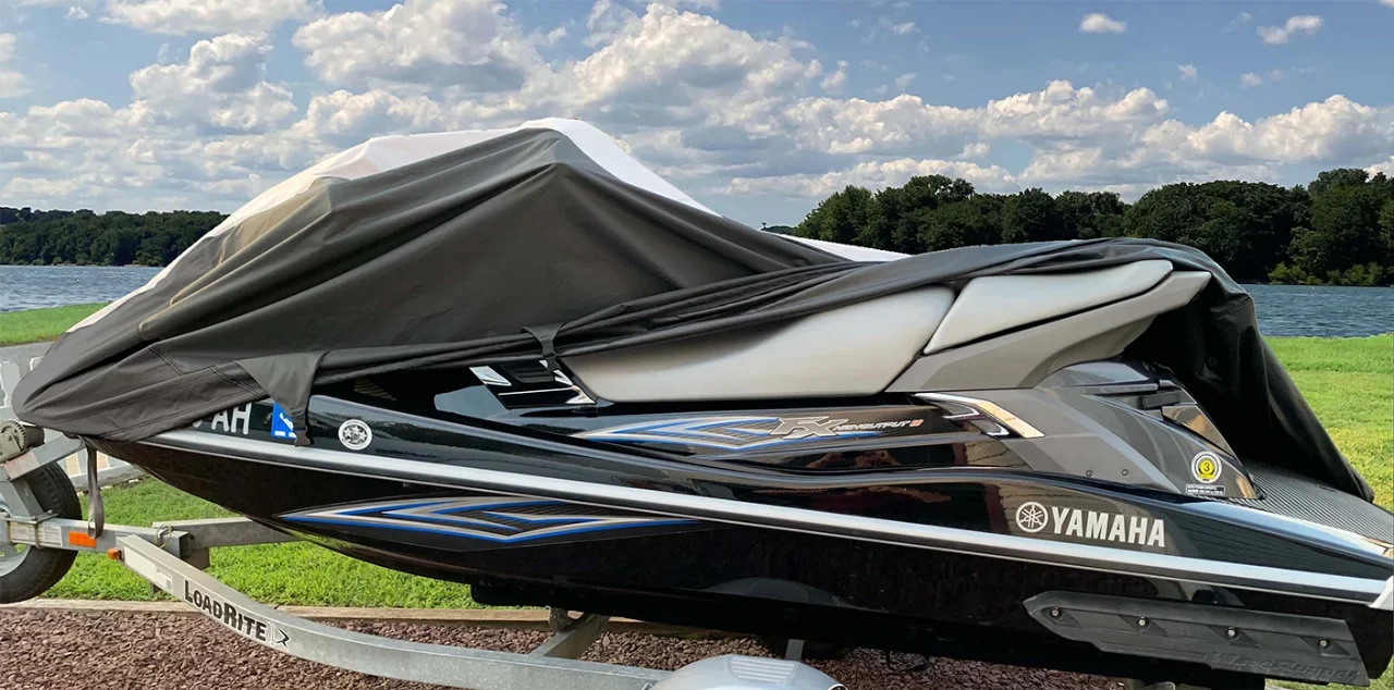 SUPER HEAVY-DUTY TOP OF THE LINE JETSKI Cover Compatible for Yamaha Jet Ski PWC Trailerable Cover Black/Grey Wave Venture 1995-1998