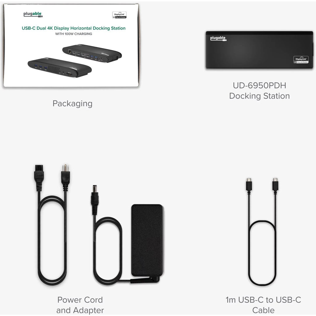 Plugable 13-in-1 USB C Docking Station Dual Monitor, 100W Charging, Dual 4K Displays 2x HDMI or 2x DisplayPort, Compatible with Mac, Win OS, Thunderbolt 3 / 4, USB-C (5x USB, Ethernet, SD Card Reader