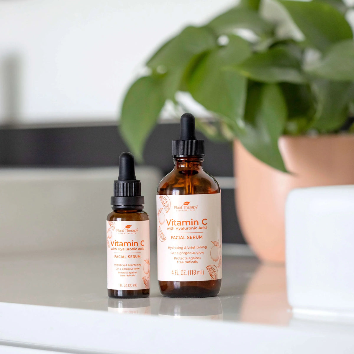 Plant Therapy Facial Serum with Vitamin C & Hyaluronic Acid 4 oz with Hyaluronic Acid, Ferulic Acid, and Vitamin E, Reduces the Appearance of Fine Lines & Wrinkles