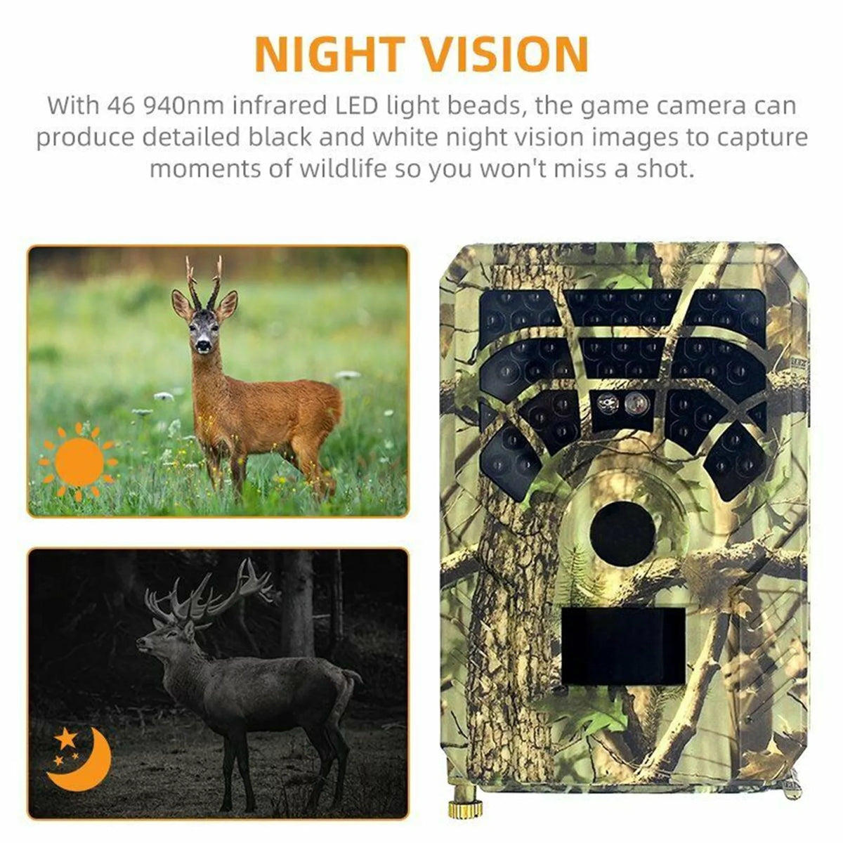 QIYAA Outdoor Hunting Camera 12Mp 720P Wild Animal Detector Trail Camera Waterproof Monitoring Night Vision Wildlife Monitoring