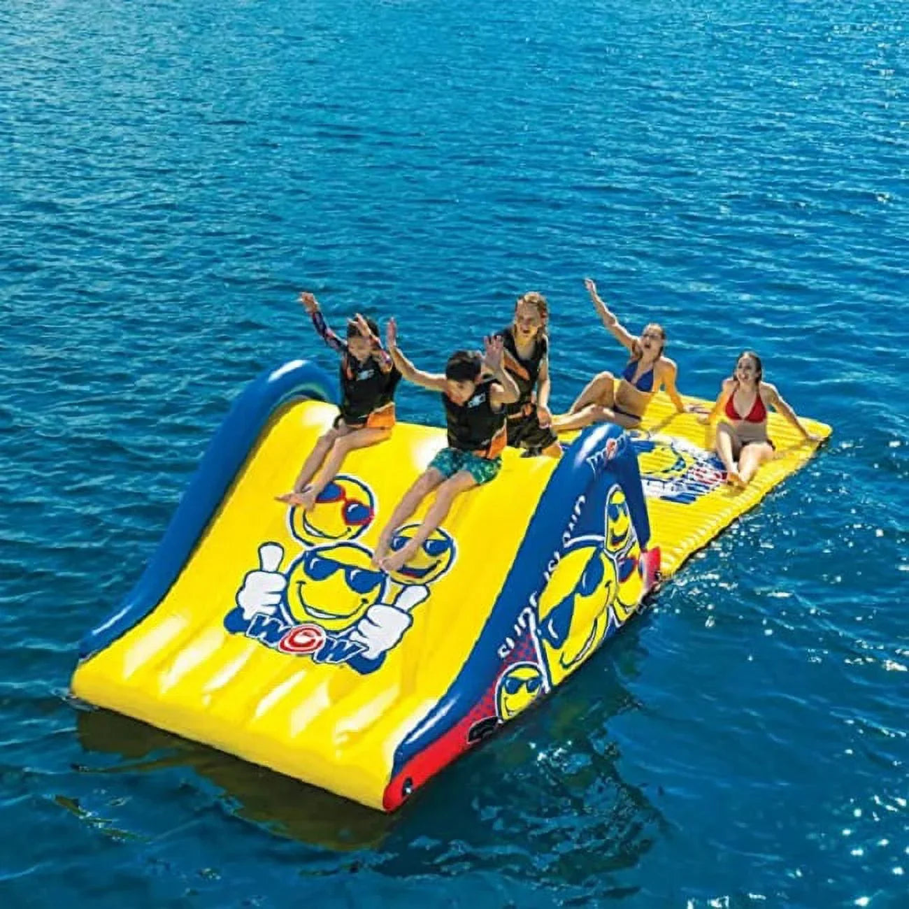 Refurbished WOW Sports Floating Island Slide and Water Walkway Combo, Blue