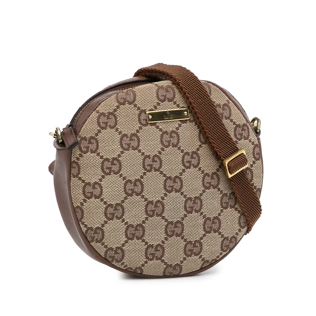 Pre-Owned Authenticated Gucci GG Round Crossbody Canvas Fabric Brown Crossbody Bag Unisex (Good)