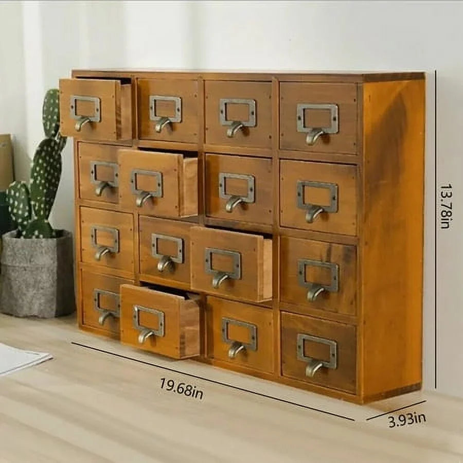 Retro Wood Apothecary Cabinet 16 Drawers Desk Drawer Organizer Storage Box