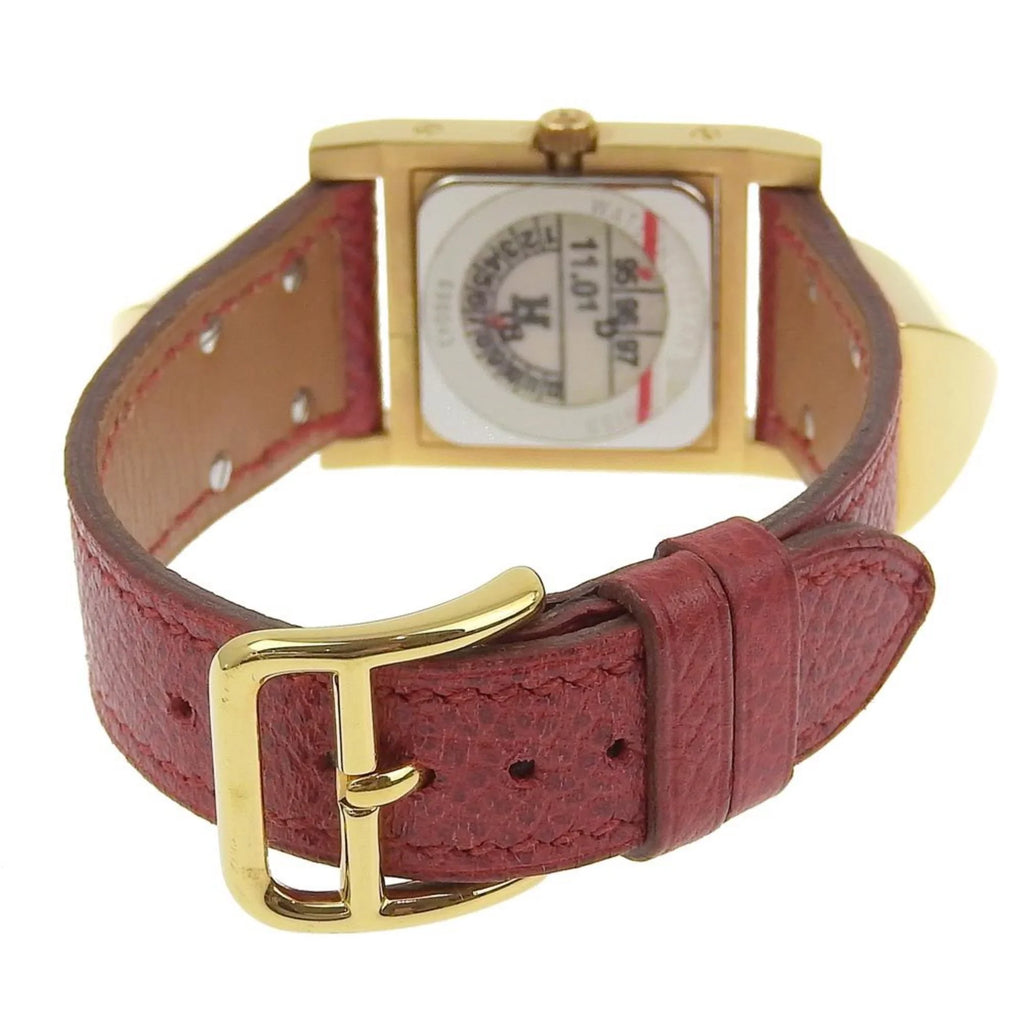 Pre-Owned Hermes Medor Watch Gold Plated x Leather 1995 〇Y Quartz Analog Display White Dial Ladies I211723022 (Good)