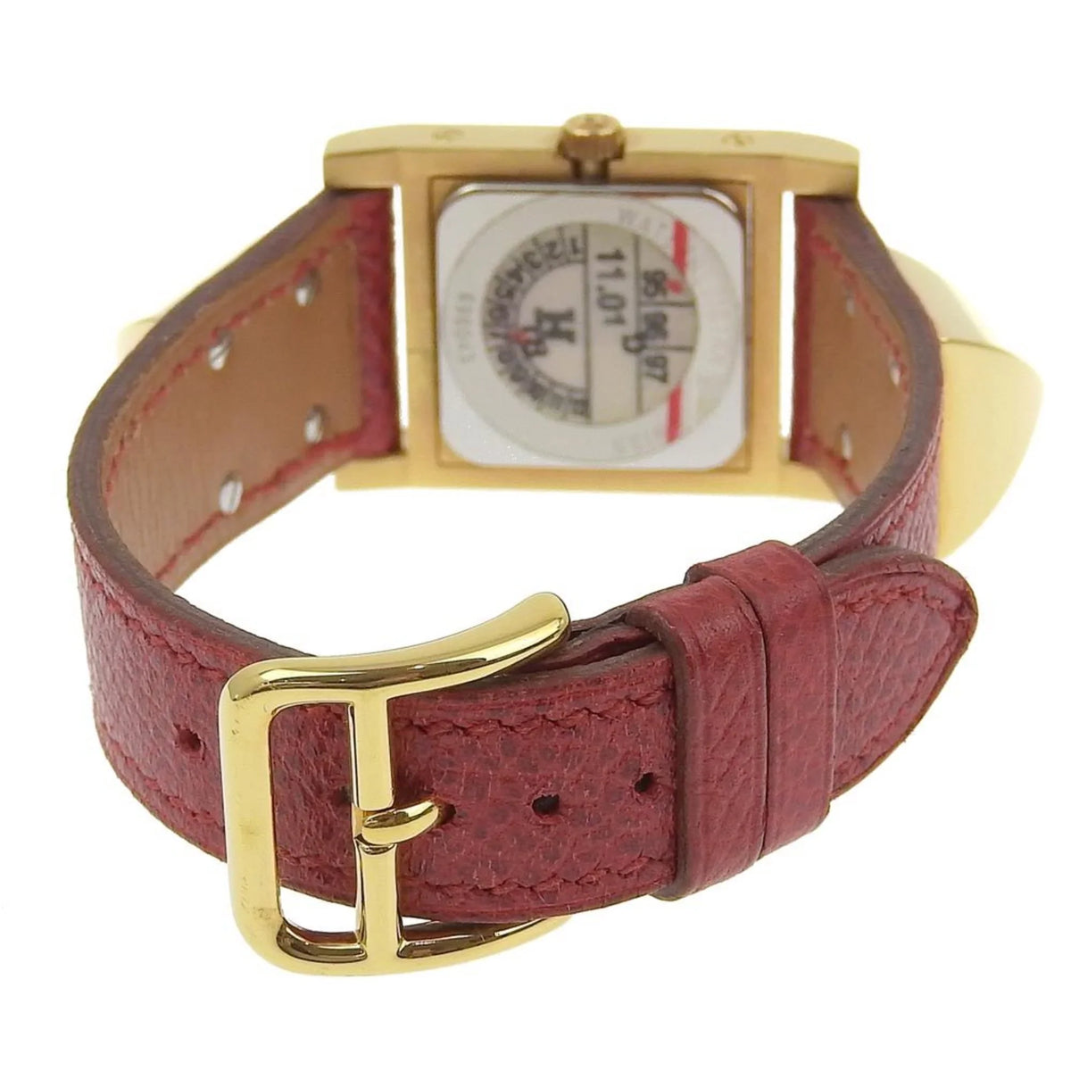Pre-Owned Hermes Medor Watch Gold Plated x Leather 1995 〇Y Quartz Analog Display White Dial Ladies I211723022 (Good)