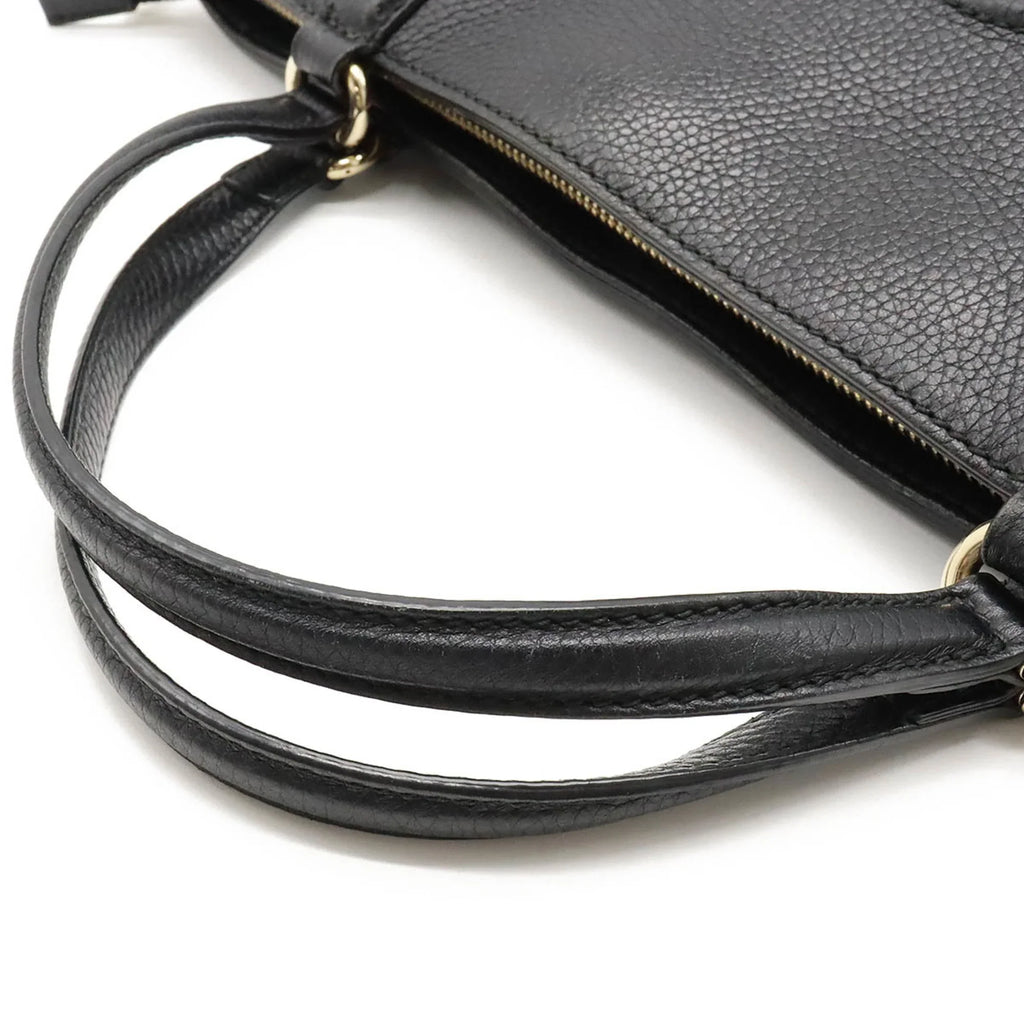 Pre-Owned GUCCI Soho Interlocking G Tote Bag Shoulder Tassel Leather Black 369176 (Good)