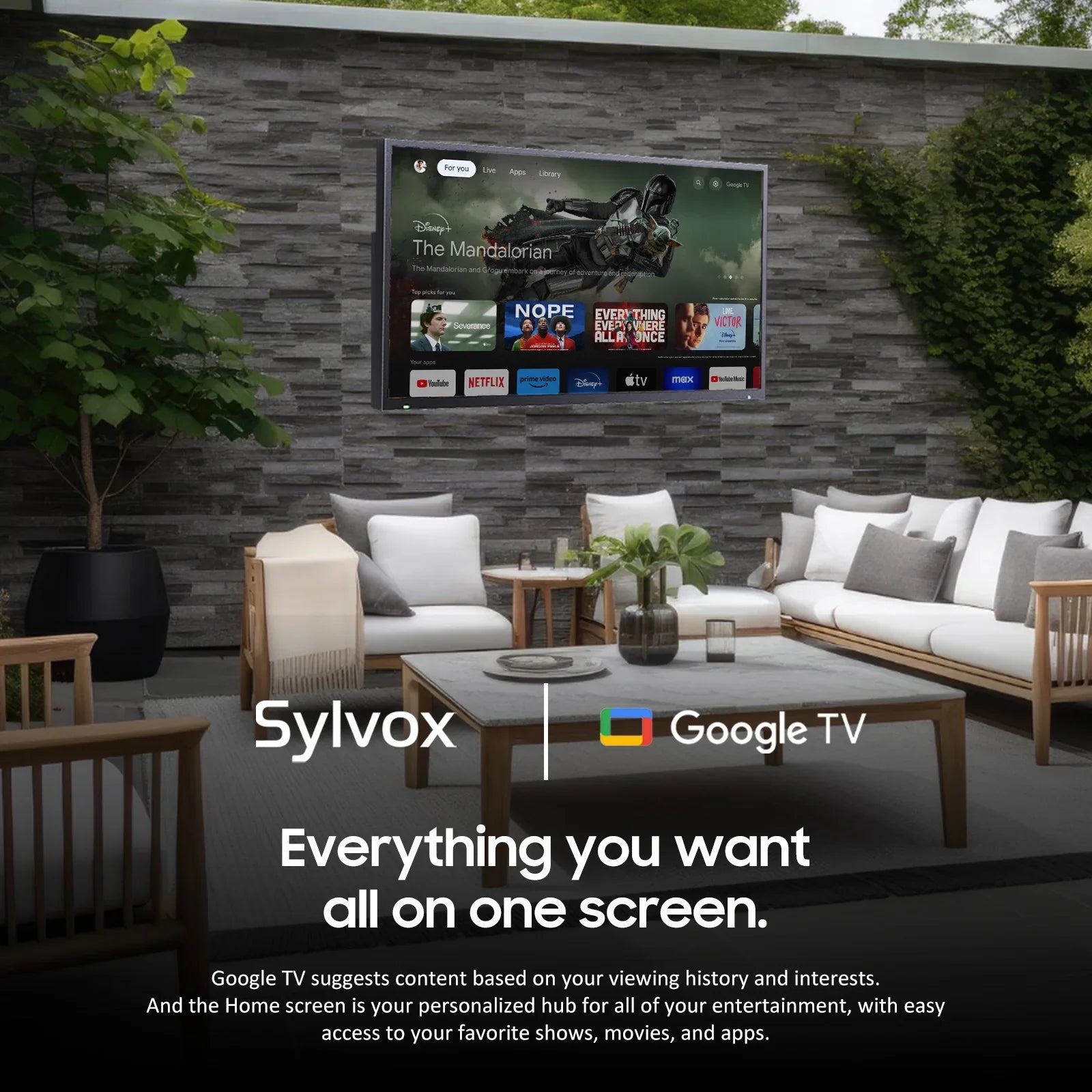 SYLVOX Outdoor TV, 43'' QLED Smart Google TV, IP55 Waterproof, Dolby Vision HDR, Voice Remote,1000nits Weatherproof Television, Chromecast Built-in for Deck, Patio or Garden(Deck Pro QLED 2.0)
