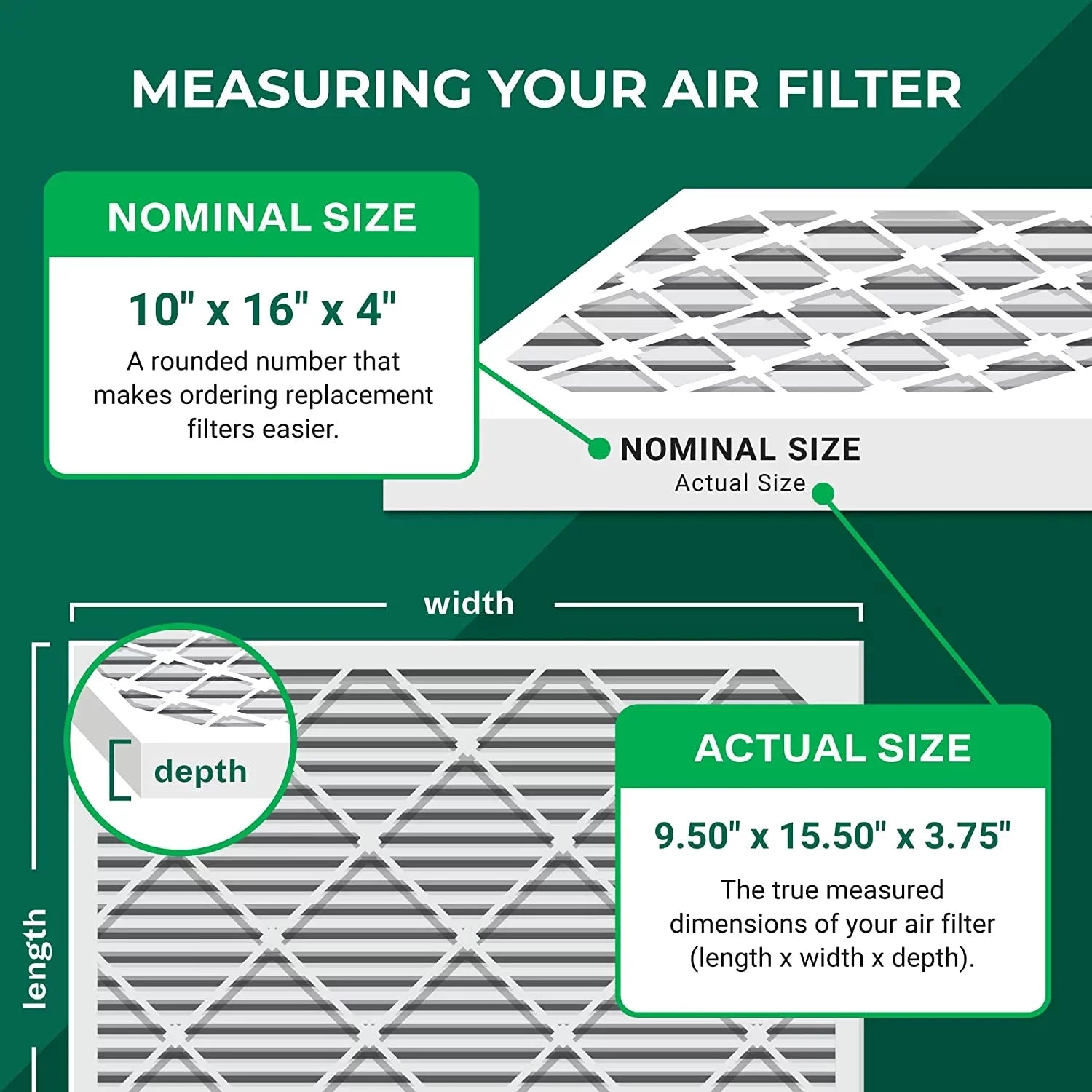 Filterbuy 10x16x4 MERV 13 Pleated HVAC AC Furnace Air Filters (6-Pack)