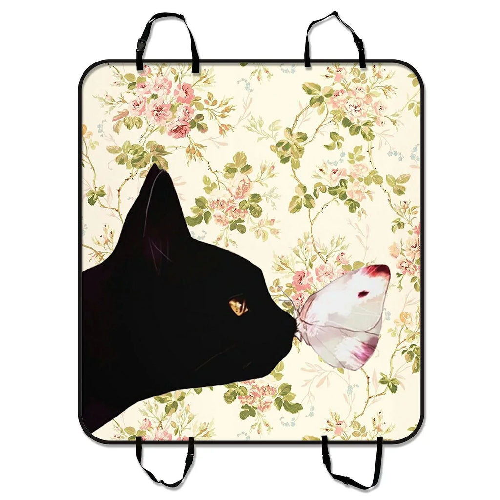 GCKG Cat and the Butterfly in Floral Pattern Pet Car Seat Cover Dog Car Seat Mat Hammock Cargo Mat Trunk Mat For Cars Trucks and SUV 54x60 inches