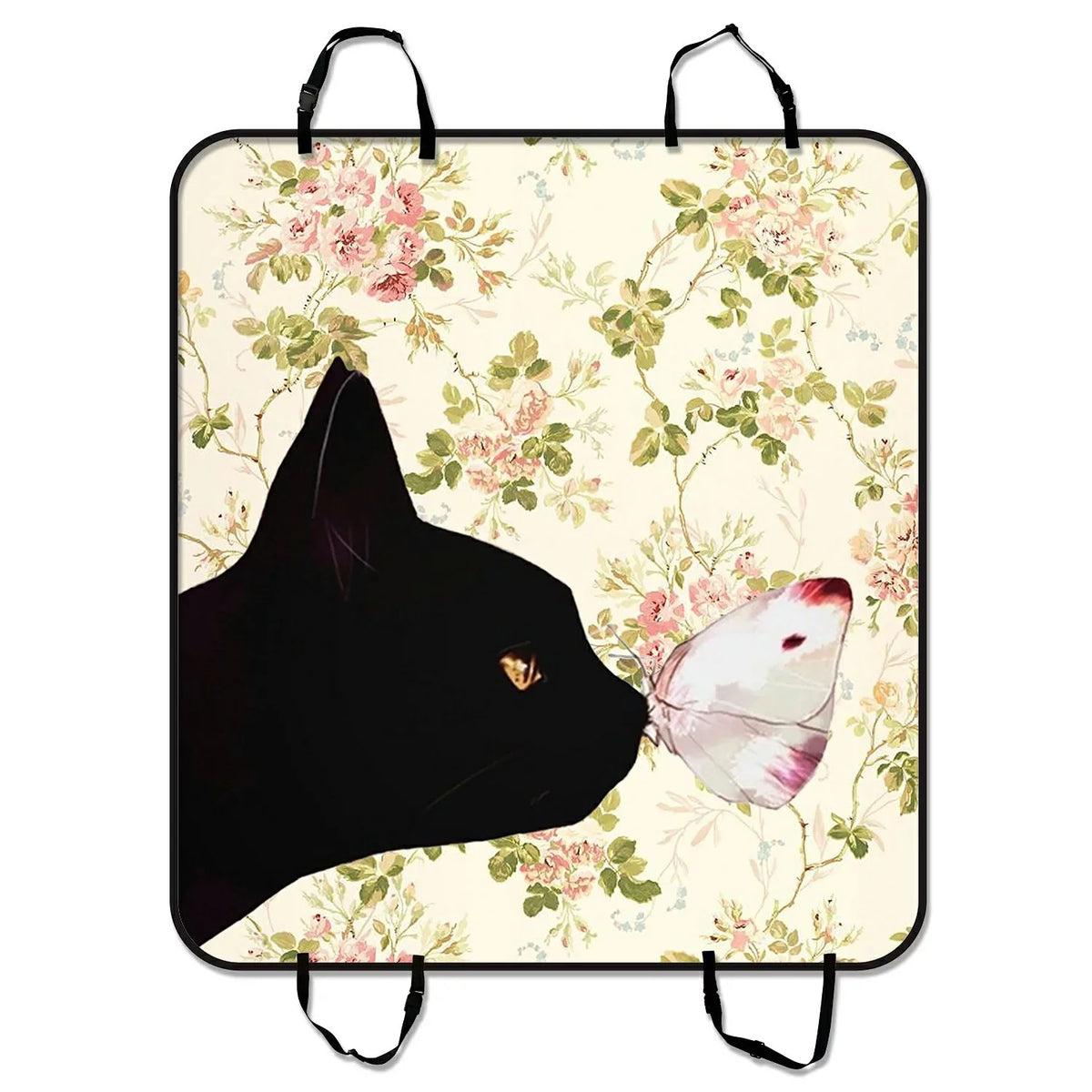 GCKG Cat and the Butterfly in Floral Pattern Pet Car Seat Cover Dog Car Seat Mat Hammock Cargo Mat Trunk Mat For Cars Trucks and SUV 54x60 inches