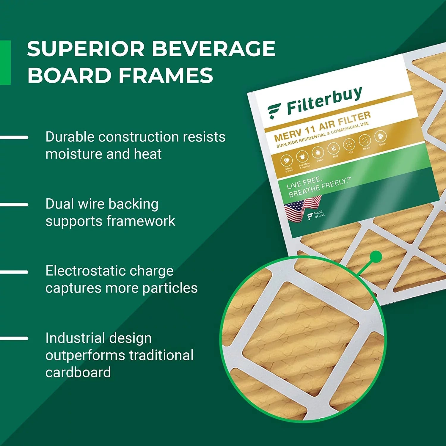 Filterbuy 20x36x1 MERV 11 Pleated HVAC AC Furnace Air Filters (6-Pack)