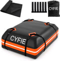Cyfie Rooftop Cargo Bag for Car,SUV Car Top Carrier 15Cu. ft for All Cars with/Without Rack, Waterproof & Tearproof, Includes Anti-Slip Mat, 8 Reinforced Straps, 6 Door Hooks, Storage Bag