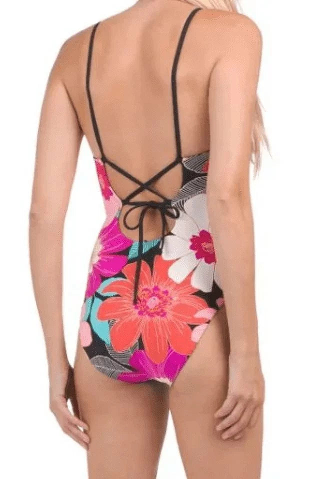 La Blanca Women's Plunge Knot Front One Piece Swimsuit, Multi//in Full Bloom, 6