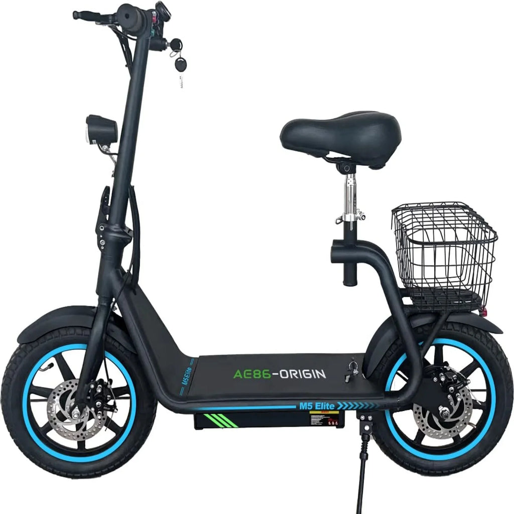 M5 Electric Scooter with Seat, 500W Powerful Motor up to 22 Miles Range, Foldable Electric Scooter for Adults 14" Pneumatic Tire，Foldable Commuter Scooter with Phone Holder, Carry Baske Black