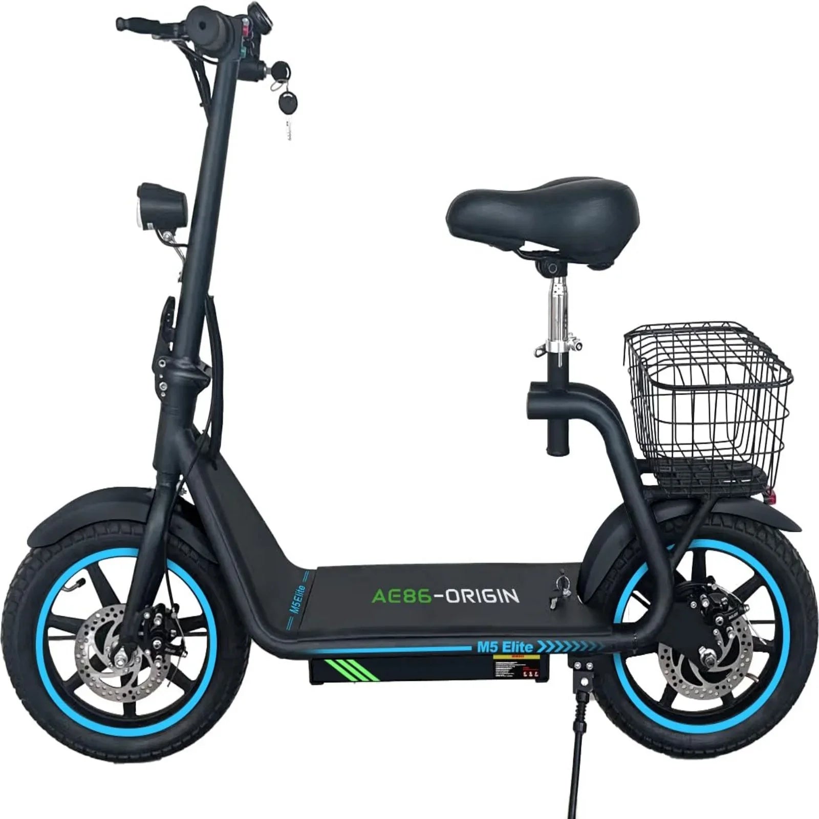 M5 Electric Scooter with Seat, 500W Powerful Motor up to 22 Miles Range, Foldable Electric Scooter for Adults 14" Pneumatic Tire，Foldable Commuter Scooter with Phone Holder, Carry Baske Black