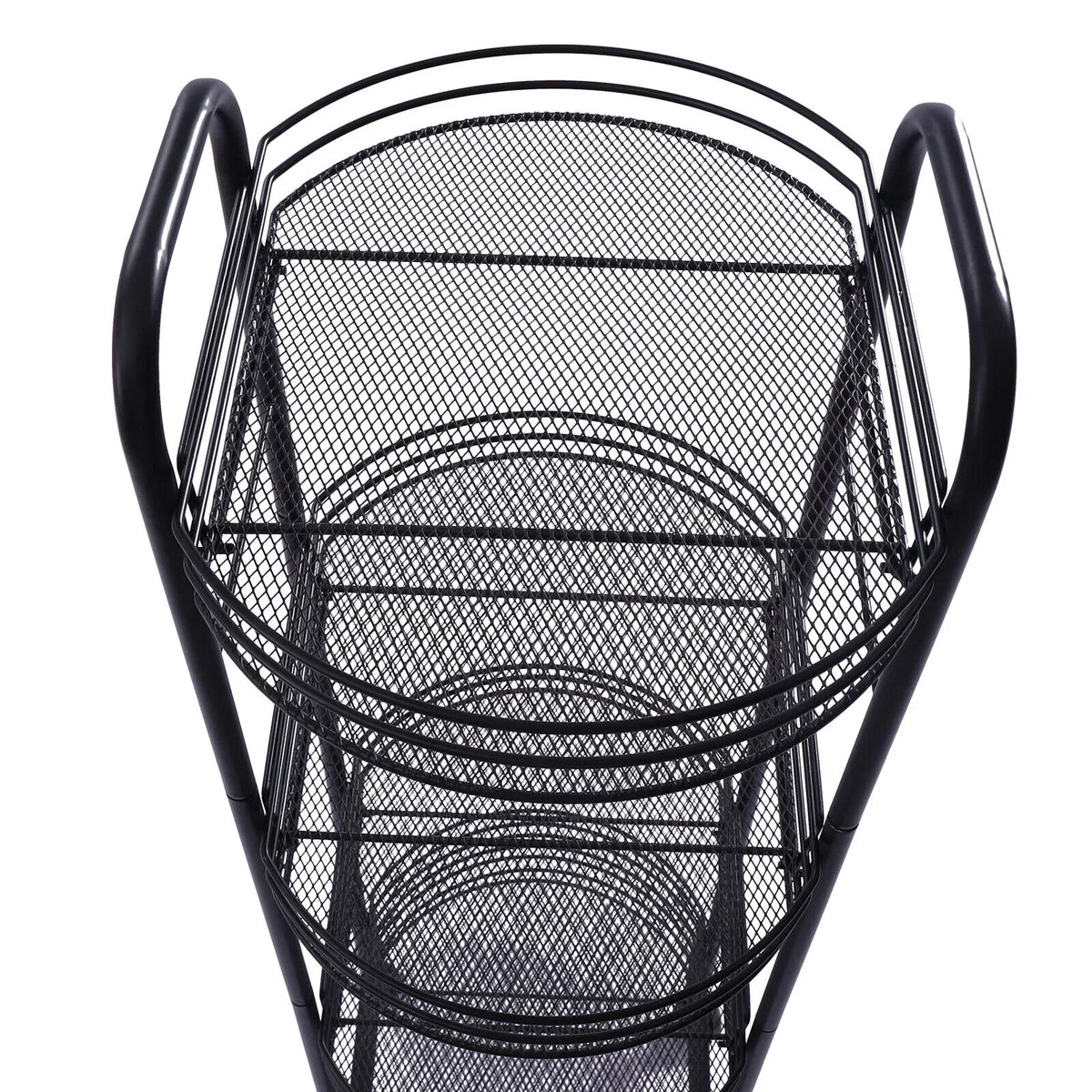 4 Tier Rolling Cart, Kitchen Storage Organizer Utility Cart, Metal Basket Storage Art Trolley Carts with Wheels, Black