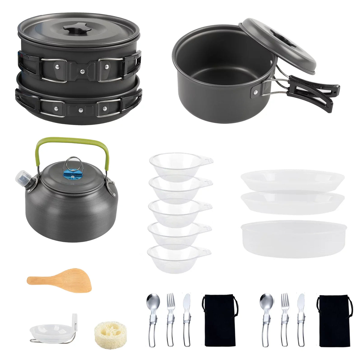 Lixada Non-Stick Cookware Set with Kettle Camping Hiking Backpacking Mess Kit Pot Pan