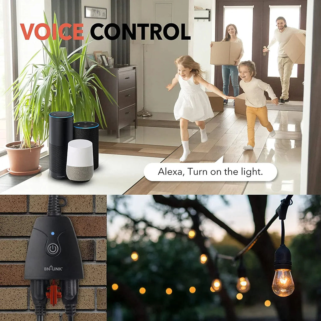 BN-LINK Heavy Duty Dual Outlet Outdoor Smart WiFi Plug Timer Outlet Switch, Compatible with Alexa and Google Assistant 2.4 Gigahertz Network only