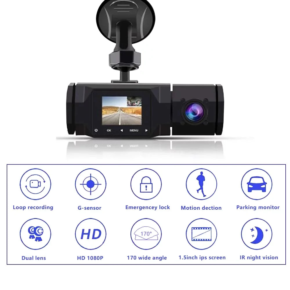 FIEWESEY Dash Cam WiFi 1080P Dual Dash Cam Front and Inside, Parking Mode, Loop Recording Dash Camera Driving Recorder with GPS and Speed