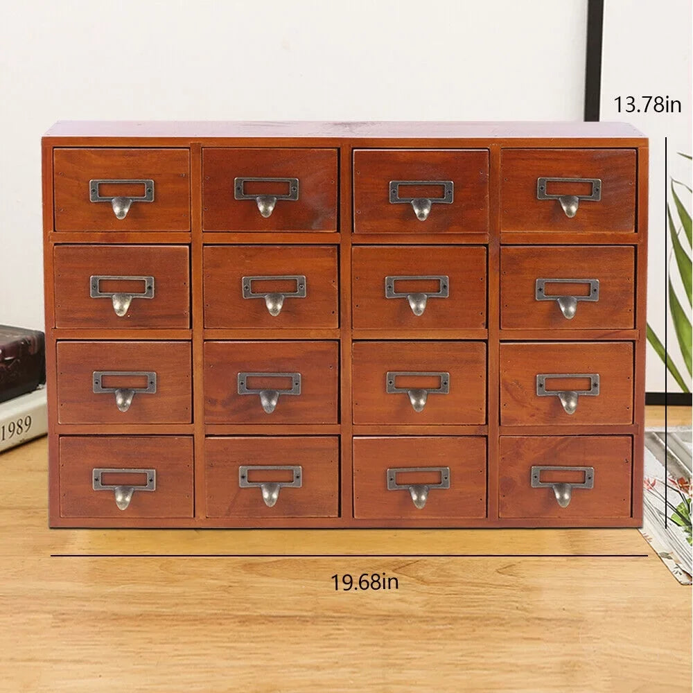 Retro Wood Apothecary Cabinet 16 Drawers Desk Drawer Organizer Storage Box