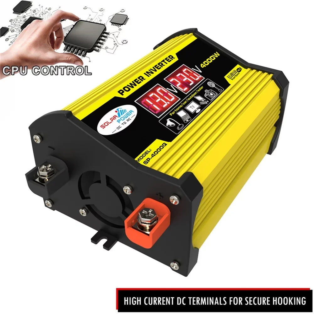 Gecheer Portable Inverter Car Power Inverters DC12Volt To AC110220Volt Transformer 4000W Modified SineWave Inverter Dual USB Display Auto Inverters