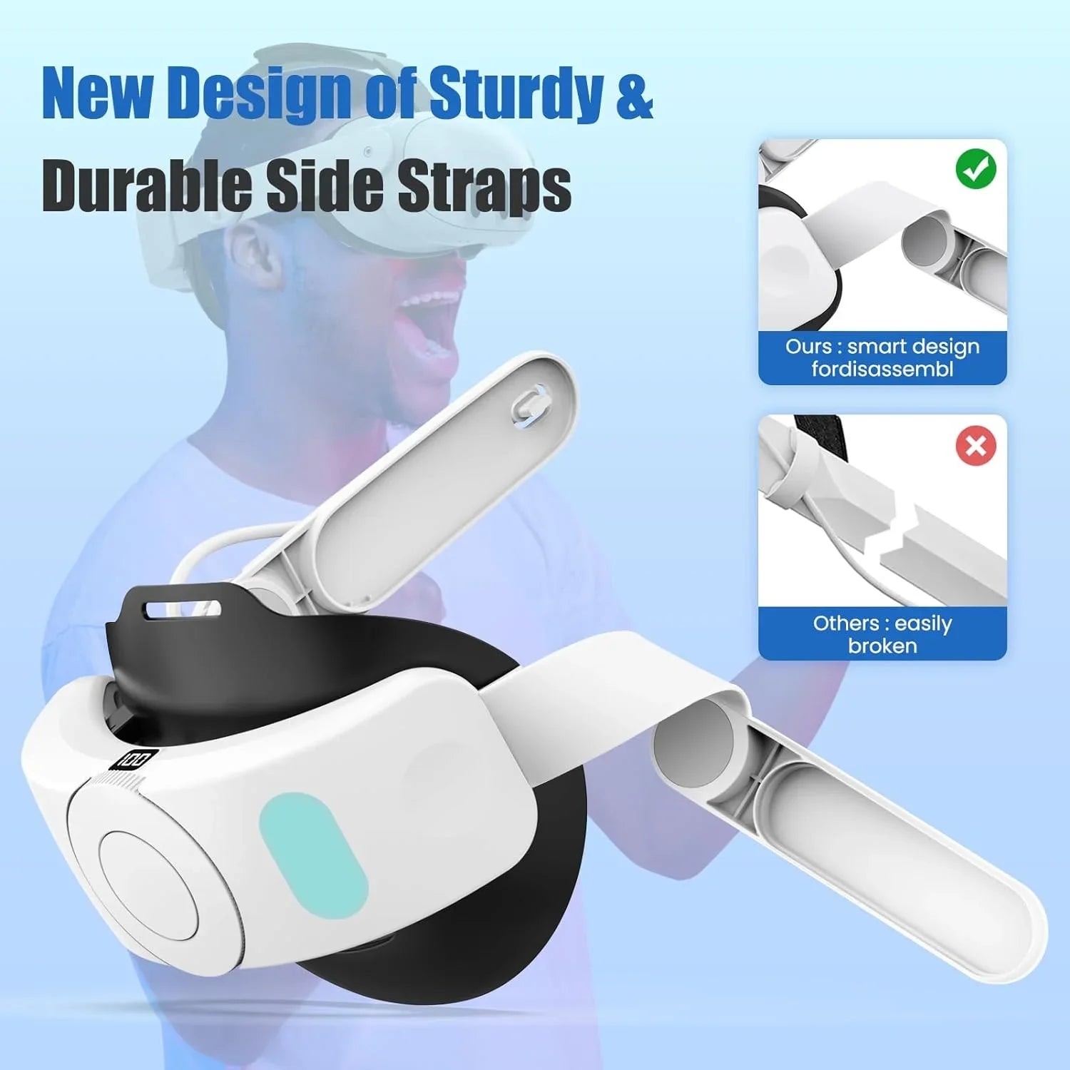 Elite Strap with Battery for Meta Quest 3, 5300mAh Battery Pack Head Strap, Adjustable VR Accessories to Reduce Pressure & Extend Playtime-for Meta Quest 3