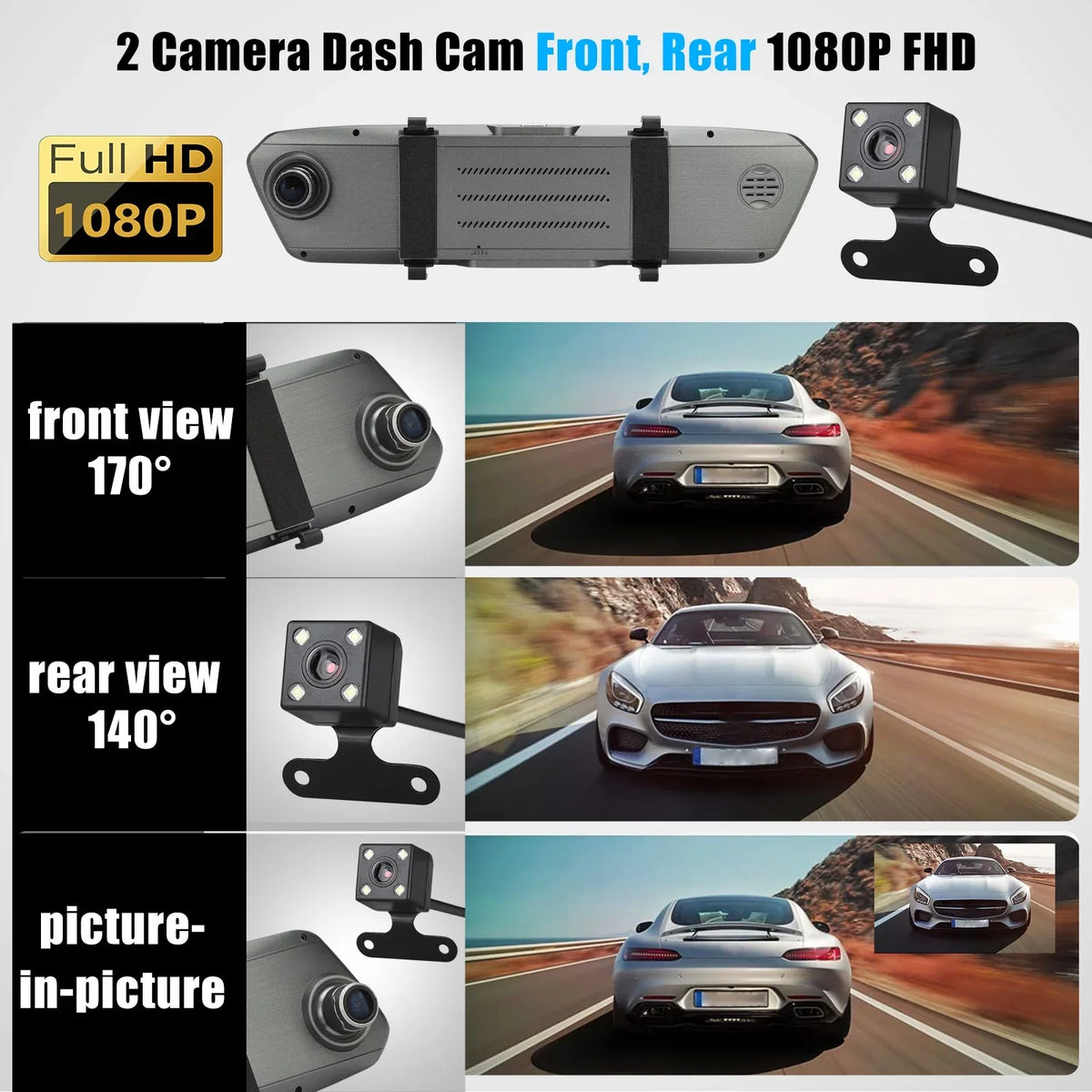 EEEkit Mirror Dash Cam Car Camera, 1080P 7inch Touch Screen Front and Rear View Mirror Camera for Cars, Dual Lens Dash Camera with Night Vision, Motion Detection, G-Sensor, 170° Wide-Angle