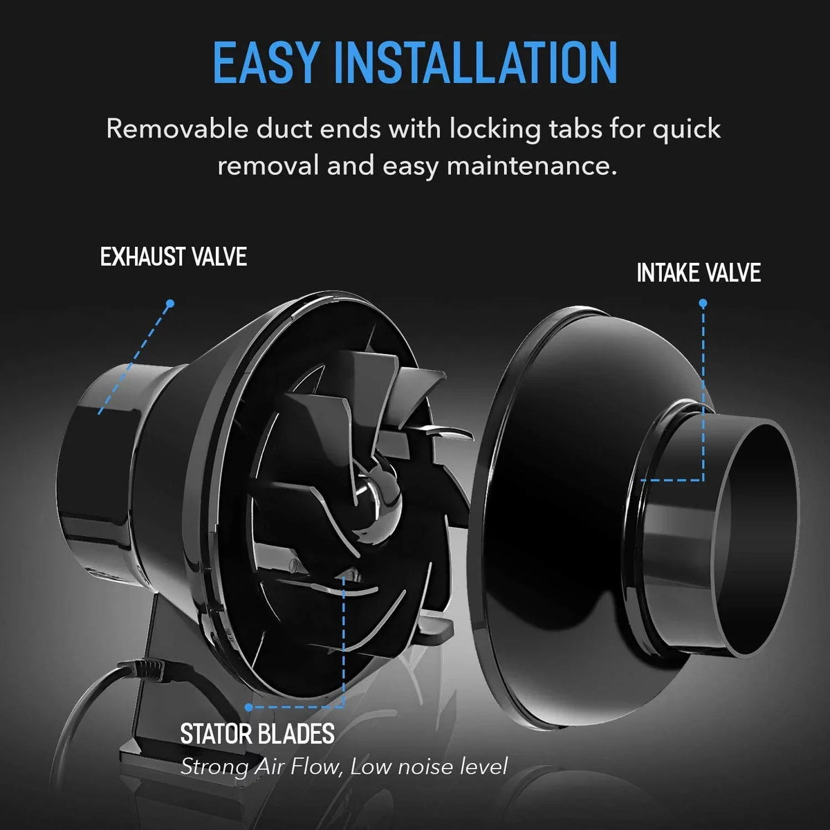iPower 4 inch 195 CFM Inline Duct Ventilation Fan Air Circulation Vent Blower for Grow Tent, 4" Lite, Black, 1-Pack